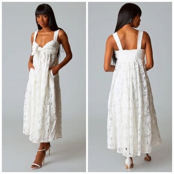 Buddy Love KENNY SMOCKED BACK MAXI DRESS - WHITE Size Small - Picture 1 of 16